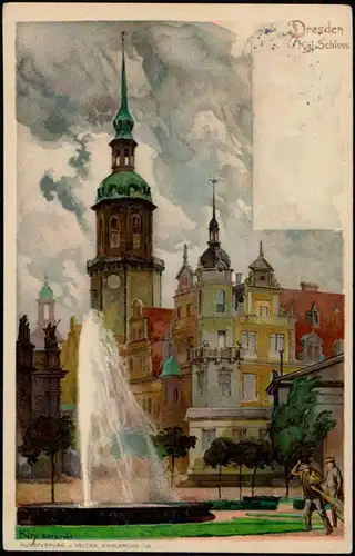 Innere Altstadt-Dresden Künstlerkarte Residenzschloss Königliches Schloss 1910