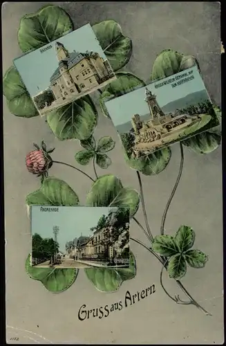 Artern/Unstrut Kleeblatt Mehrbild-AK  Rathaus Kyffhäuser-Denkmal Promenade 1911