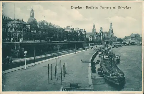 Dresden Brühlsche Terrasse Terassenufer mit Belvedere, Elbe Partie Dampfer 1920