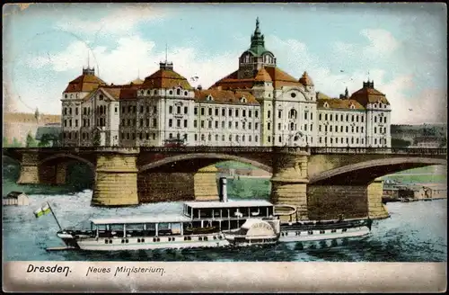 Ansichtskarte Äußere Neustadt-Dresden Elbdampfer, Neues Ministerium 1905