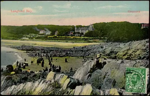 Postcard Swansea Abertawe Langland Bay 1928