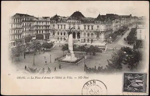 Postcard Oran ‏وهران‎ La Place d'Armes & l'Hôtel de Ville 1901