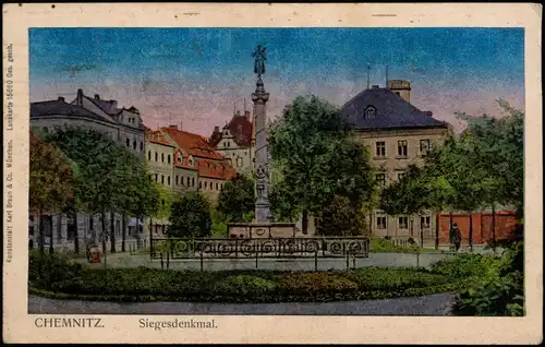Ansichtskarte Chemnitz Partie am Siegesdenkmal 1918 Luna 1. Weltkrieg Feldpost