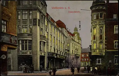 Ansichtskarte Weißenfels Jüden-Straße, Häuser-Zeile, Geschäfte 1910