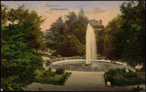 Postcard Trautenau Trutnov Stadtparkpartie, Fontaine 1912