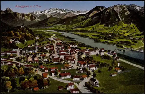 Ansichtskarte Lenggries Panorama-Ansicht, Isar und Alpen Fernblick 1910