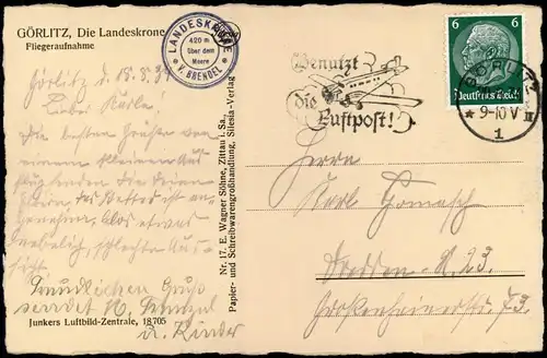 Ansichtskarte Görlitz Zgorzelec Luftbild Landeskrone und Umland 1934