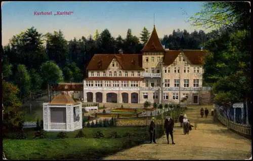 Postcard Schluckenau Šluknov Karltal-Kurhotel, Rückseite Park 1925