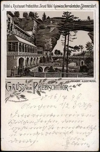 Litho AK Tetschen-Bodenbach Decín Prebischtor Gruss vom Gaststätte Böhmen 1896