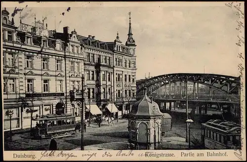 Duisburg Königstraße, Geschäfte, Kiosk, Hotel Berliner Hof, Bahnhof 1911