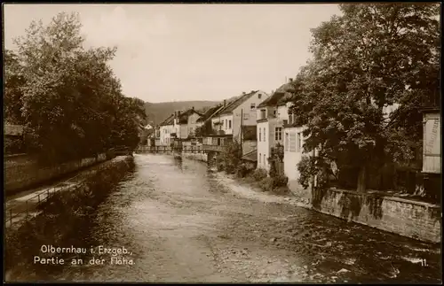 Ansichtskarte Olbernhau Stadtpartie an der Flöha 1928