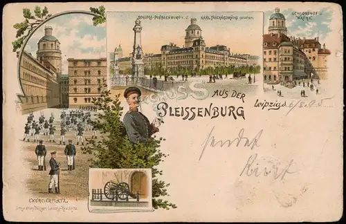 Ansichtskarte Litho AK Leipzig Schloss Pleißenburg MB 1895  gel. Bahnpost