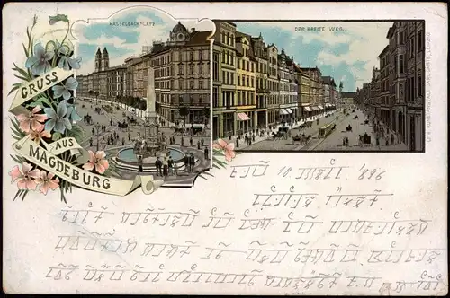 Litho AK Magdeburg Hasselbachplatz Breiter Weg / Breiteweg - 2 Bild 1896