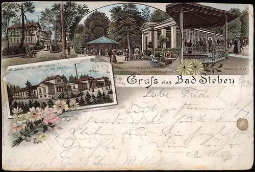 Ansichtskarte Litho AK Bad Steben Park-Hotel, Collonade, Kuranstalt 1894