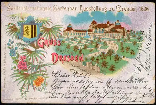 Litho AK  Großer Garten Dresden Ausstellungspalast Gartenbau-Ausstellung 1896