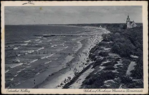 Postcard Kolberg Kołobrzeg Strand, Strandschloß 1942  gel. Stempel Köslin