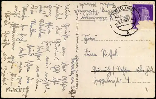 Postcard Kolberg Kołobrzeg Strand, Strandschloß 1942  gel. Stempel Köslin