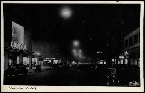 Ansichtskarte Neumünster Kuhberg bei Nacht, Capitol Kino 1955