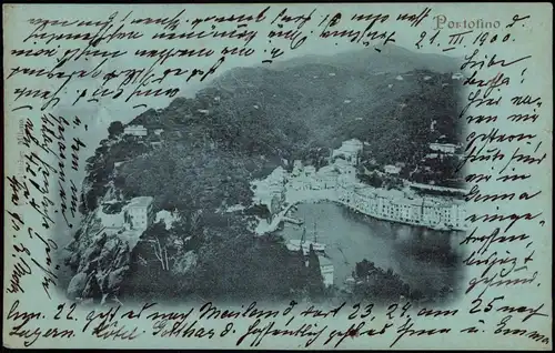 Cartoline Portofino Stadt - Mondscheinlitho 1900