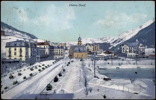Ansichtskarte Davos Davos-Dorf Stadtpartie im Winter 1911