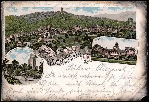 Litho AK Falkenstein-Königstein (Taunus) MB Gruss aus Ruine, Stadt Kurhaus 1898