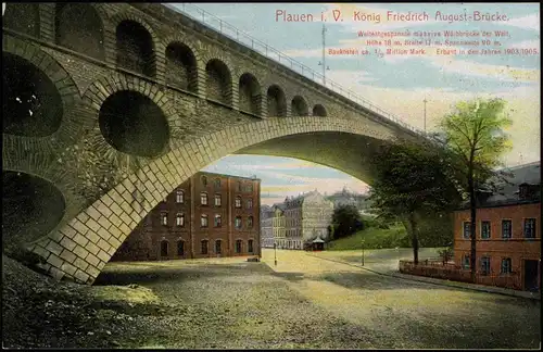 Ansichtskarte Plauen (Vogtland) Friedrich Augustbrücke, Straßenpartie 1913