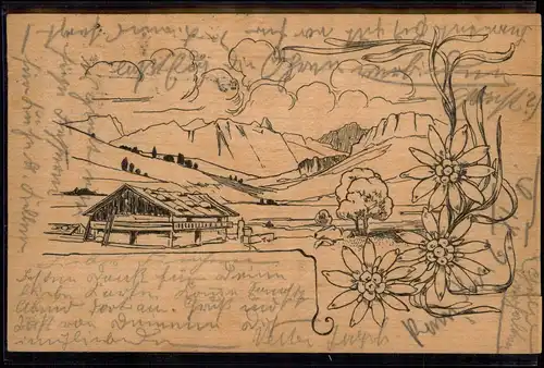 Künstlerkarte: Gemälde / Kunstwerke Holzkarte Berglandschaft 1901