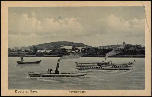 Deetz (Havel)-Groß Kreutz (Havel) Havel Schiffe passieren den Ort 1910
