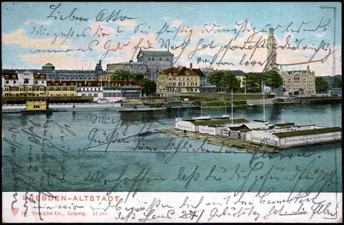 Ansichtskarte Dresden Fernheizkraftwerk, Flußbadeanstalt 1904