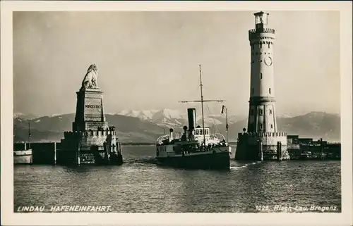 Ansichtskarte Lindau (Bodensee) Hafen, einlaufendes Bodensee Schiff 1940