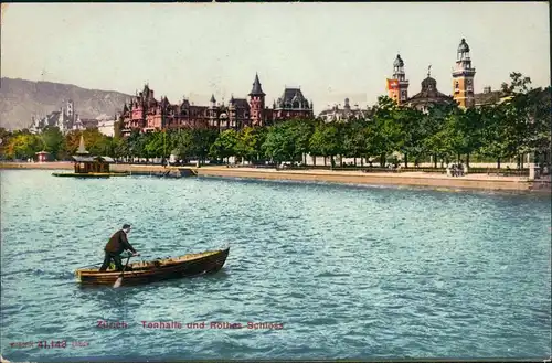 Ansichtskarte Zürich Panorama-Ansicht mit Tonhalle und Rothem Schloss 1906
