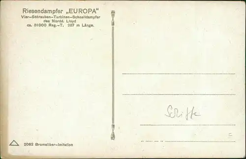 Vier-Schrauben-Turbinen-Schnelldampfer EUROPA d. Norddt. Lloyd 1920