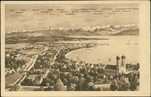 Friedrichshafen Panorama-Ansicht, Bodensee, Berge im Hintergrund 1920
