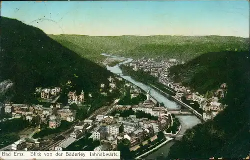 Bad Ems Panorama-Ansicht Blick von der Bäderley lahnabwärts 1912