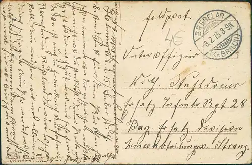 Ansichtskarte  Feldpostkarte 1. WK Gelage im Wirtshaus 1915  Feldpost Stempel