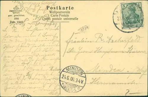 Ansichtskarte Rolandswerth-Remagen Rolandsbogen 1905/1906    (Ankunftsstempel)