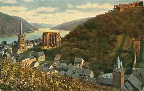 Ansichtskarte Bacharach Panorama-Ansicht mit Blick zum Rhein 1910
