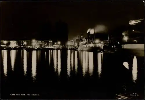 Postcard Oslo Kristiania Hafen bei Nacht 1928