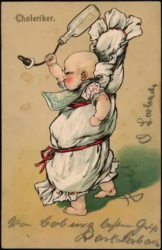 Ansichtskarte  Scherzkarte Baby Choleriker Prägekarte 1906 Prägekarte
