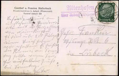 Ansichtskarte Niedermühlen-Asbach (Westerwald) Kapelle 1938 gel. Landpoststempel
