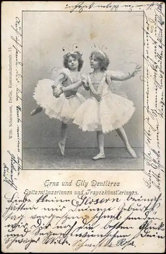 Erna und Elly Dentlères Spitzentänzerinnen und Trapezkünstlerinnen. 1903