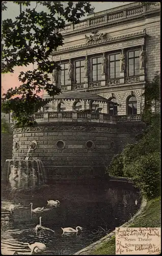 Ansichtskarte Leipzig Neues Theater, Schwanenteich 1906