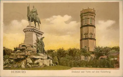 Ansichtskarte Ruhrort-Duisburg Denkmal und Turm auf dem Kaiserberg 1926