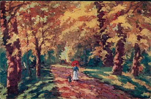 Künstlerkarte Künstler Rob. Holzer pinx. V Parku (Im Park) 1919