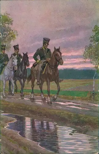 "Volkslied" (Noten & Text) Motiv Kavallerie Soldaten zu Pferd 1910