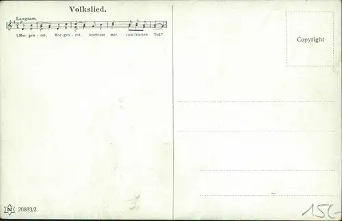 "Volkslied" (Noten & Text) Motiv Kavallerie Soldaten zu Pferd 1910