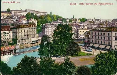 Zürich Panorama-Ansicht mit Hôtel Central und Polytechnikum 1906