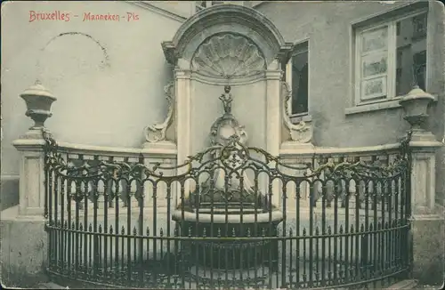 Brüssel Bruxelles Manneken Pis, coloriert 1908   mit Stempel Bruxelles DEPART