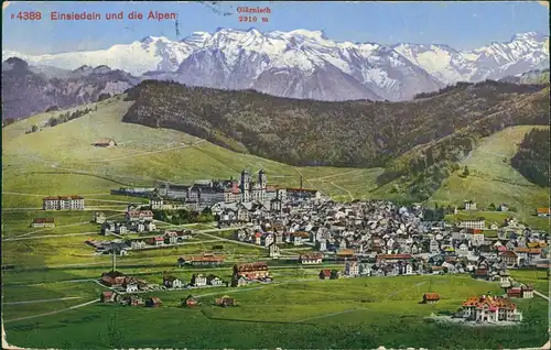Ansichtskarte Einsiedeln Panorama Alpen 1914 Stempel SCHWYZ (nach Dingolfing)