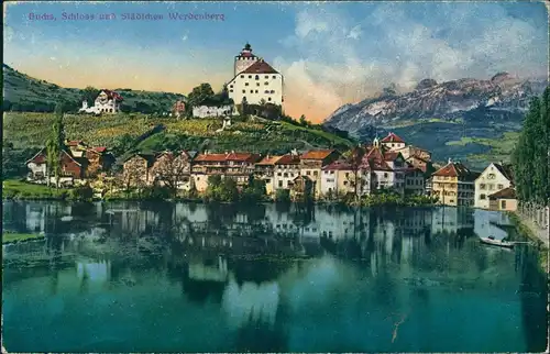 Ansichtskarte .Schweiz Buchs, Schloss und Städtchen Werdenberg 1910